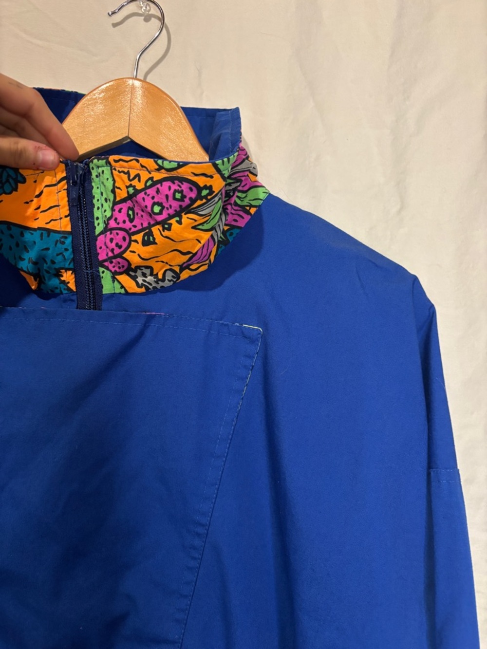 Vintage 80s Blue Pullover Windbreaker Drummond Retro Pattern Jacket L - Picture 4 of 6